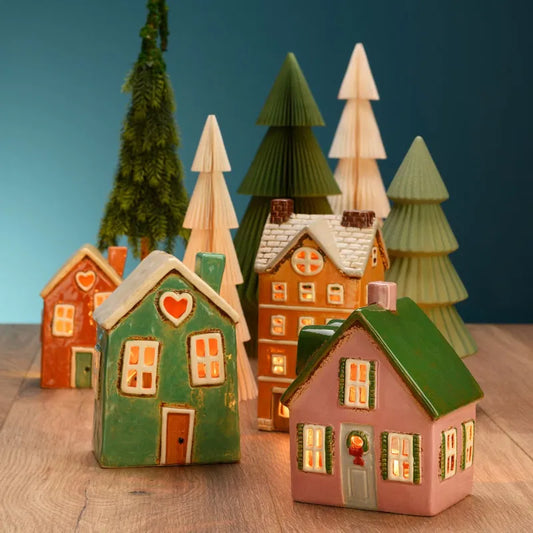 Lichthaus aus Steingut, Rosa/Grün (B/H/T) 13x17x10cm (Neuware incl. 19% MwSt.)