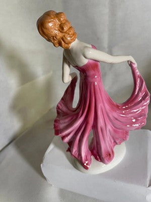 Tänzerin Porzellanfigur Unterweissbach Thüringen 25 cm Rosa Kleid Handbemalt