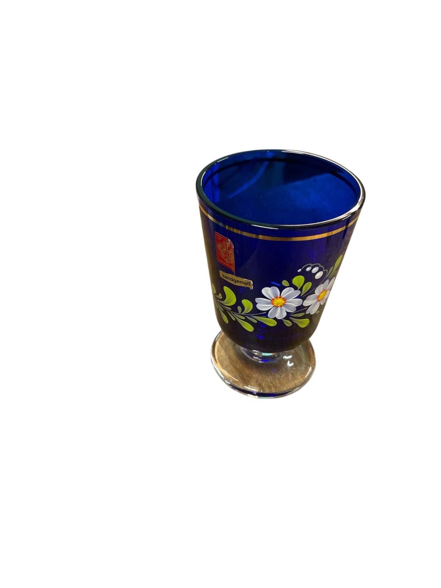 Poschinger Vase7Glas blau bemalt h 18cm/Durchmesser 8 cm