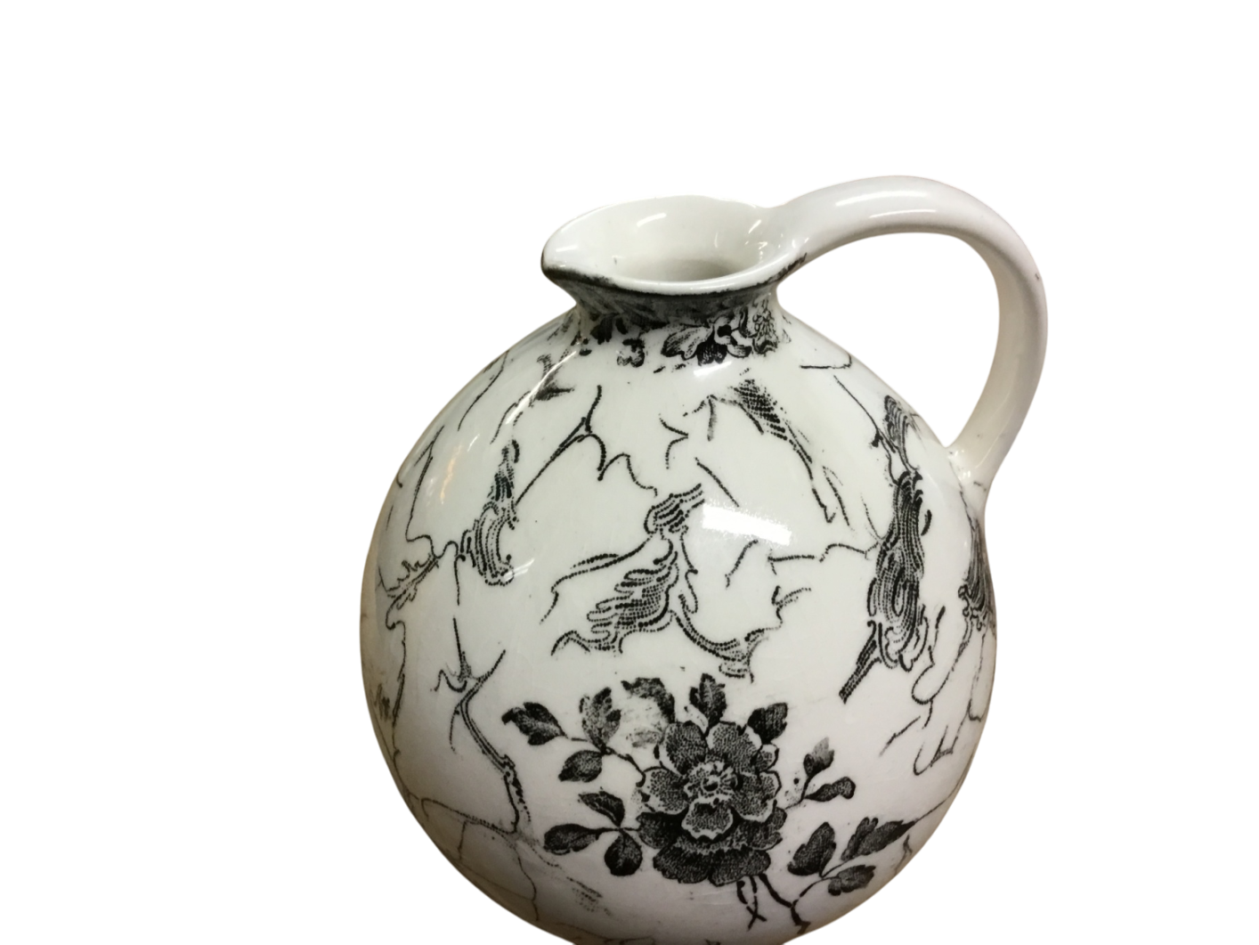 Villeroy & Boch Mettlach Krug Vase – Jugendstil Design – Schwarz-Weiß Blumenmotiv – ca. 1900