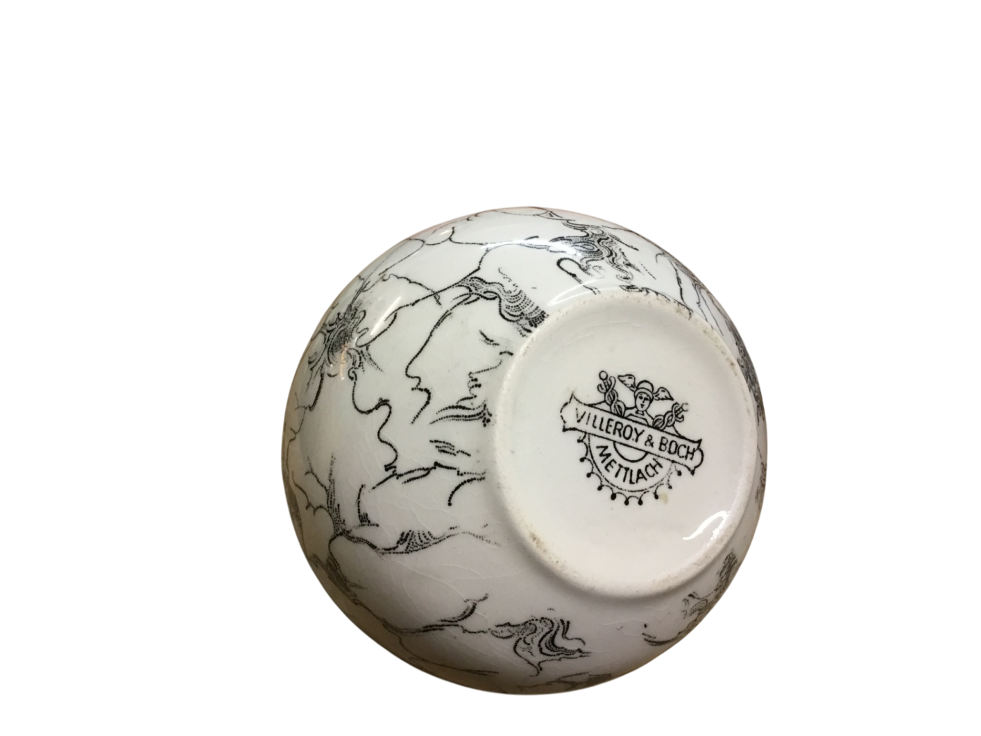 Villeroy & Boch Mettlach Krug Vase – Jugendstil Design – Schwarz-Weiß Blumenmotiv – ca. 1900