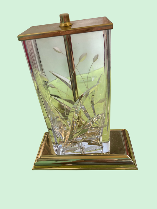 Tischlampe Kristall/Messing/Schirm hat Beulen/leicht verschmutzt