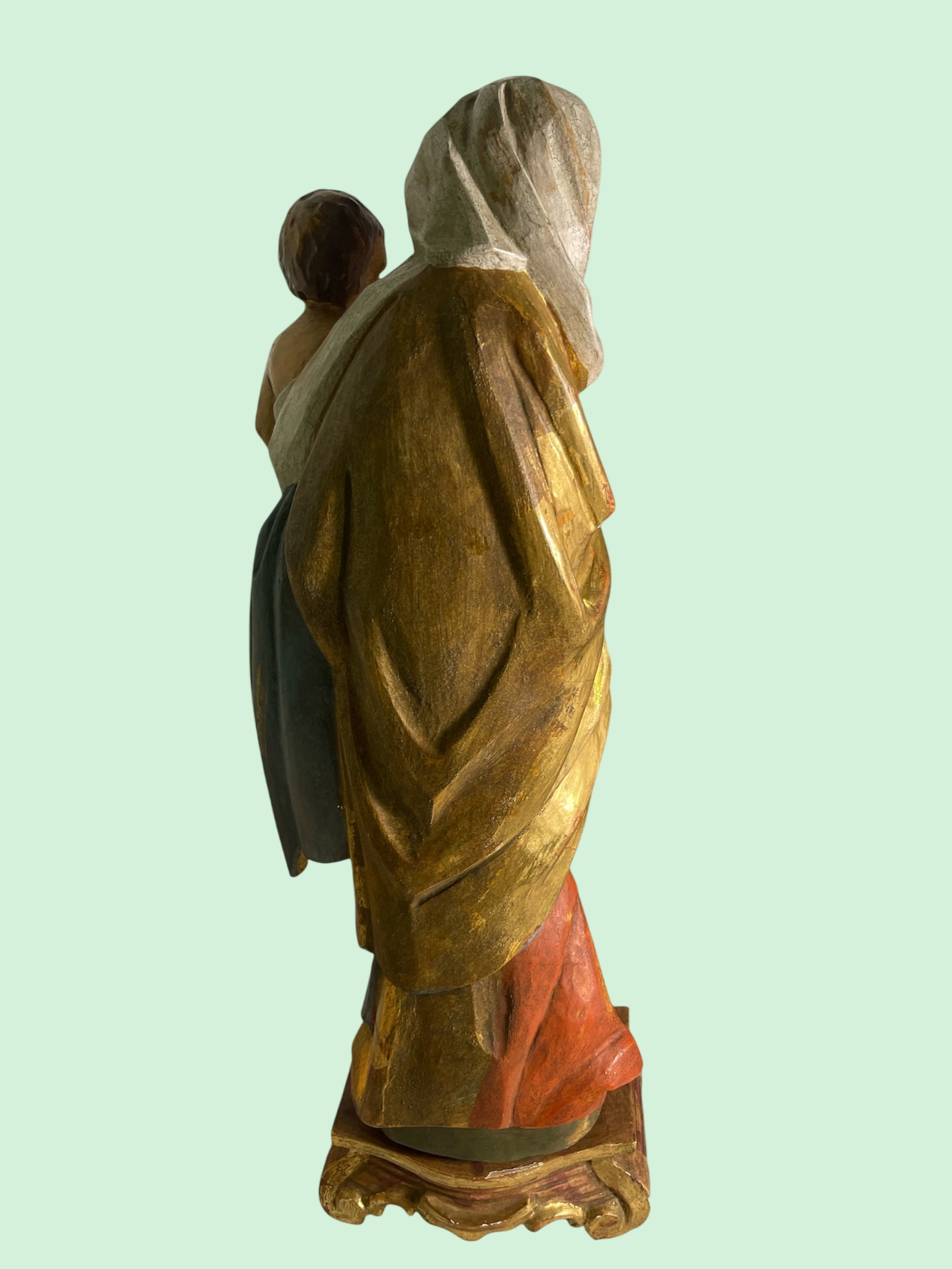 Madonna mit Kind geschnitzt Holz 60 cm farbig gefasst Blattgold Süddeutschland