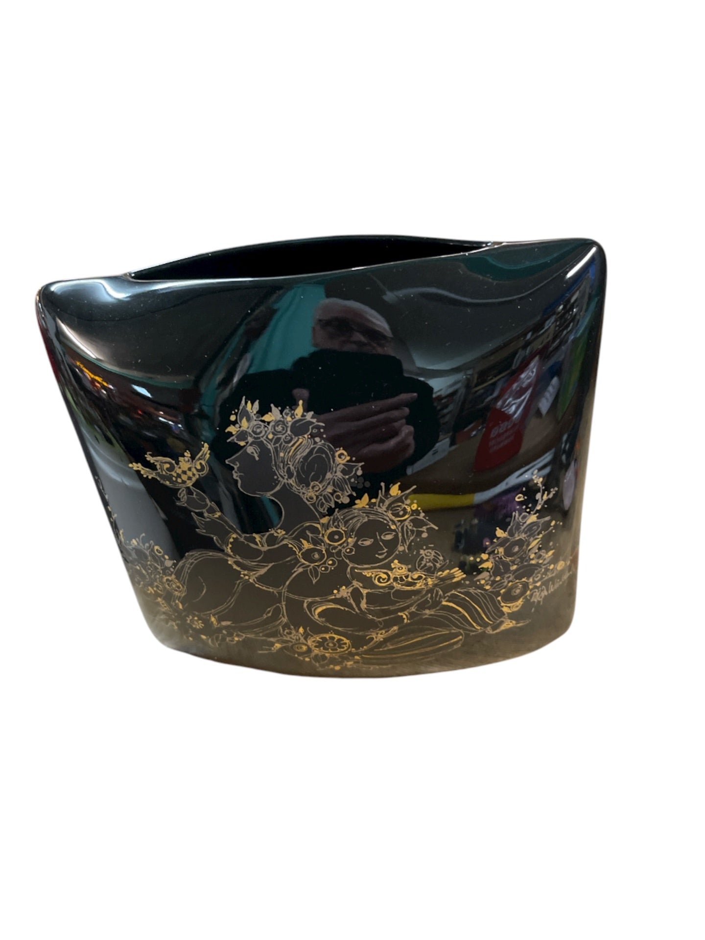 Rosenthal studio-linie Vase Bjørn Wiinblad – Schwarzglas mit Golddekor – Vintage 1970er – German