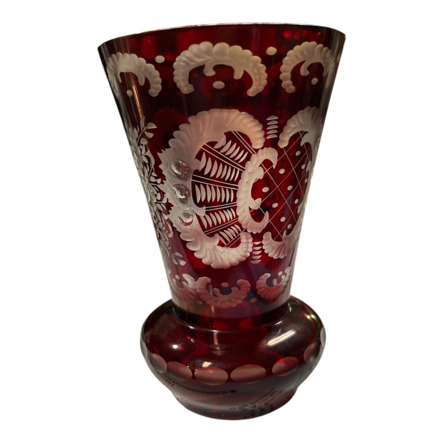 "Böhmisches Glas", Rubinrote Vase mit Blumendekor 50% Rabatt