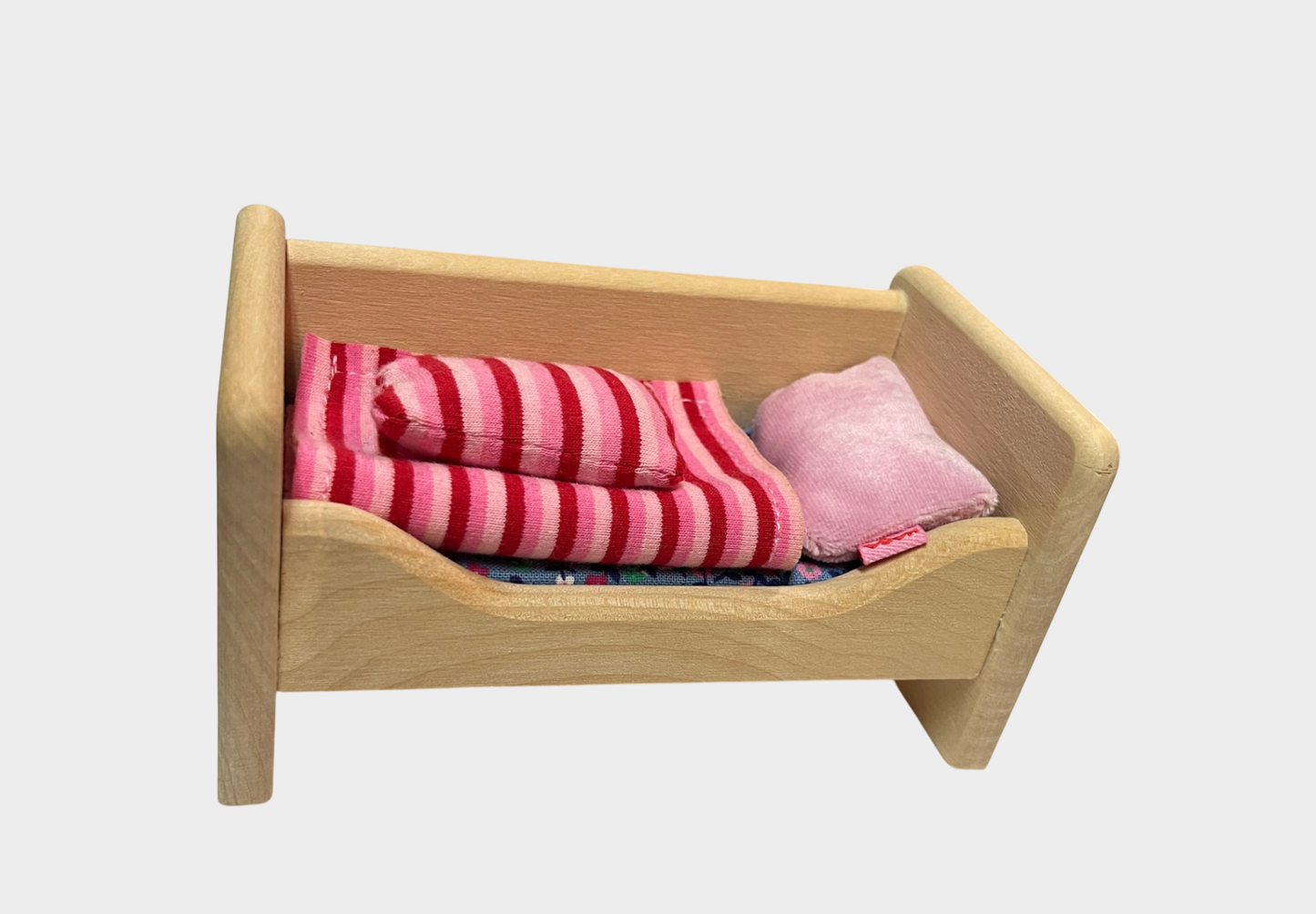 Bodo Hennig Puppenhaus-Kinderbett 1:12 aus Holz mit Stoffbettwäsche