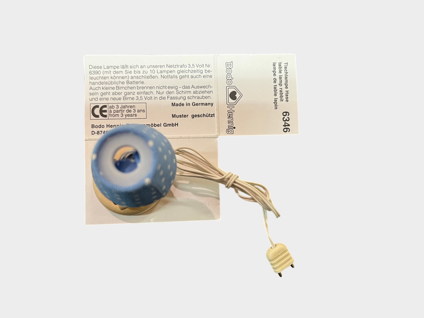 Bodo Hennig Puppenhaus-Tischlampe 1:12 aus Holz mit Stoffschirm