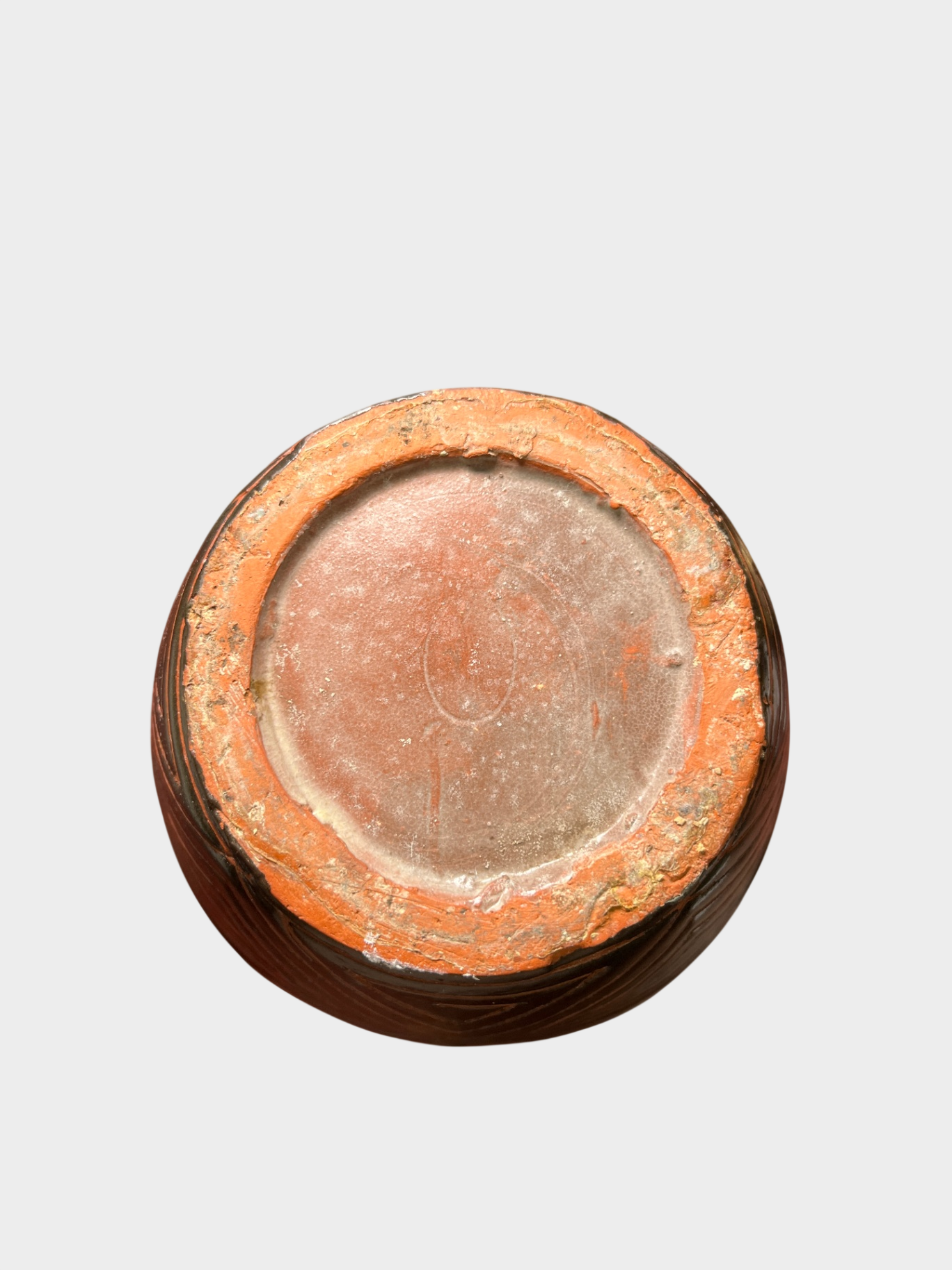 Asiatische Keramikvase 28 cm. mit Vogel- und Blütendekor, rot-orange