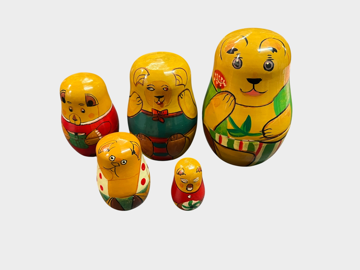 5-teiliges Matroschka Bären-Set, handbemalt aus Holz