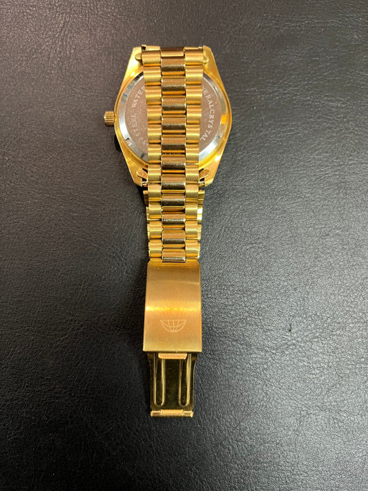 Astron Herren Armbanduhr Quartz Kalender Mondphase Goldfarben