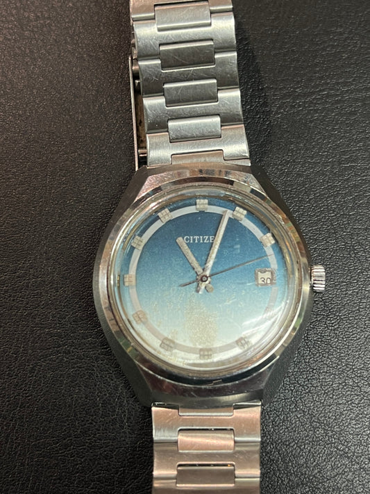 Citizen Automatik 1970er Armbanduhr Edelstahl blaues Zifferblatt