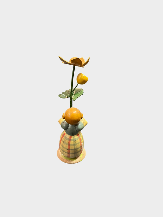 WEHA Kunst Holzfigur Blumenkind gelbe Blüte handbemalt ca 10 cm