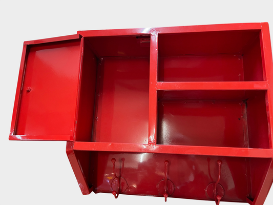 Vintage Blech-Wandschrank mit Haken, Rot, 80er Jahre