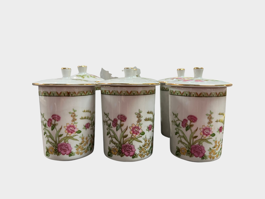 Reise Teeservice Porzellan 7 Teile Blumenmuster Goldrand Kanne Tassen
