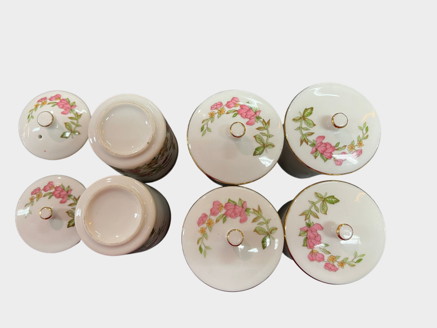Reise Teeservice Porzellan 7 Teile Blumenmuster Goldrand Kanne Tassen