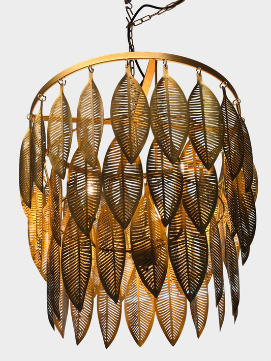 Große Designer Hängeleuchte Blattdesign Gold Metall Ø 50 cm