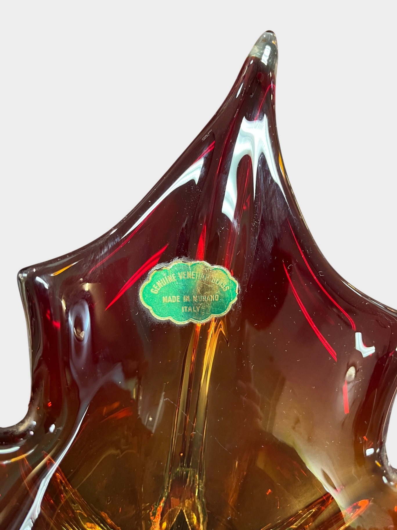 Murano Glas Schale rot amber Zipfelschale Italien