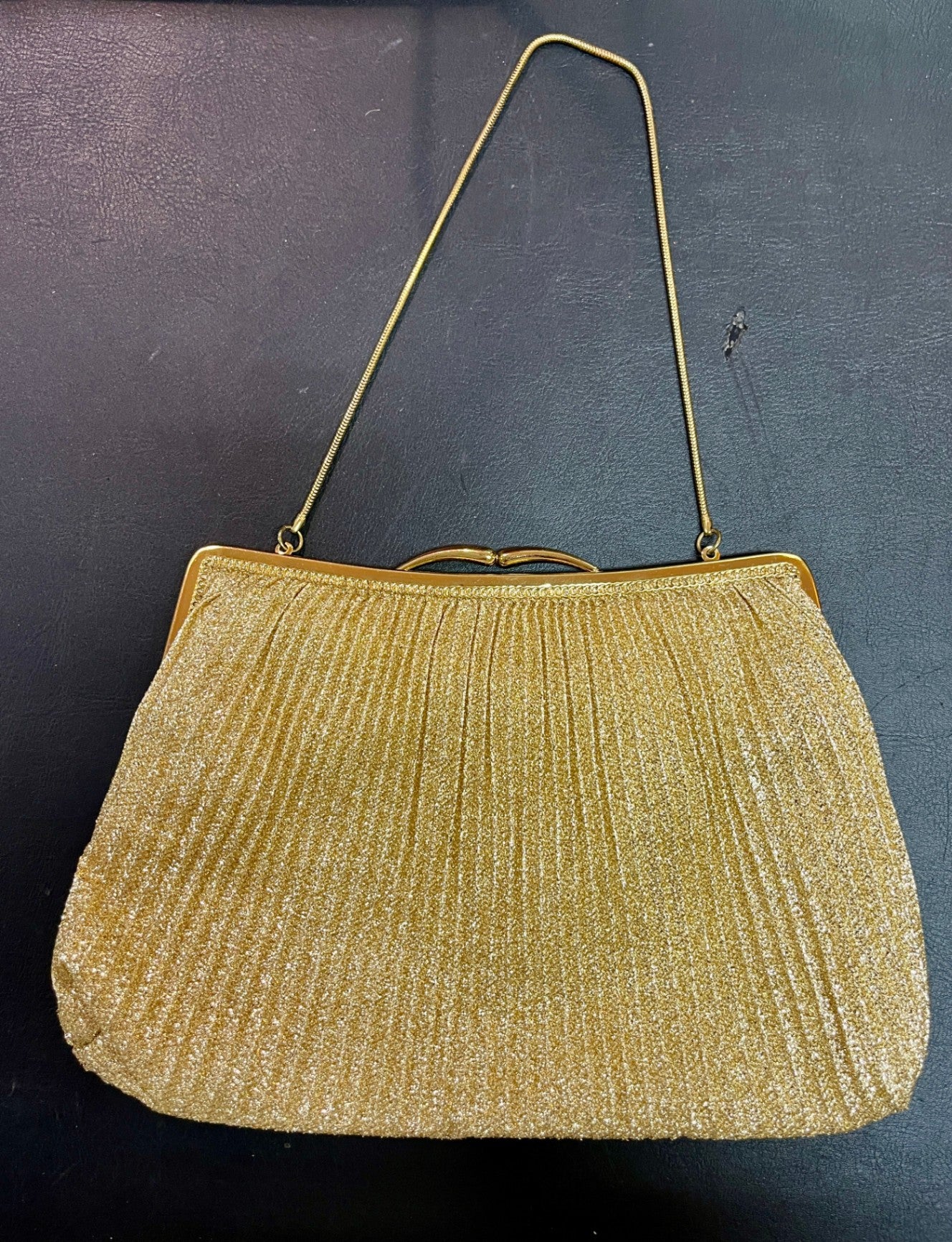 Princess Abendtasche Gold Glitzer Clutch Handtasche Metallbügel
