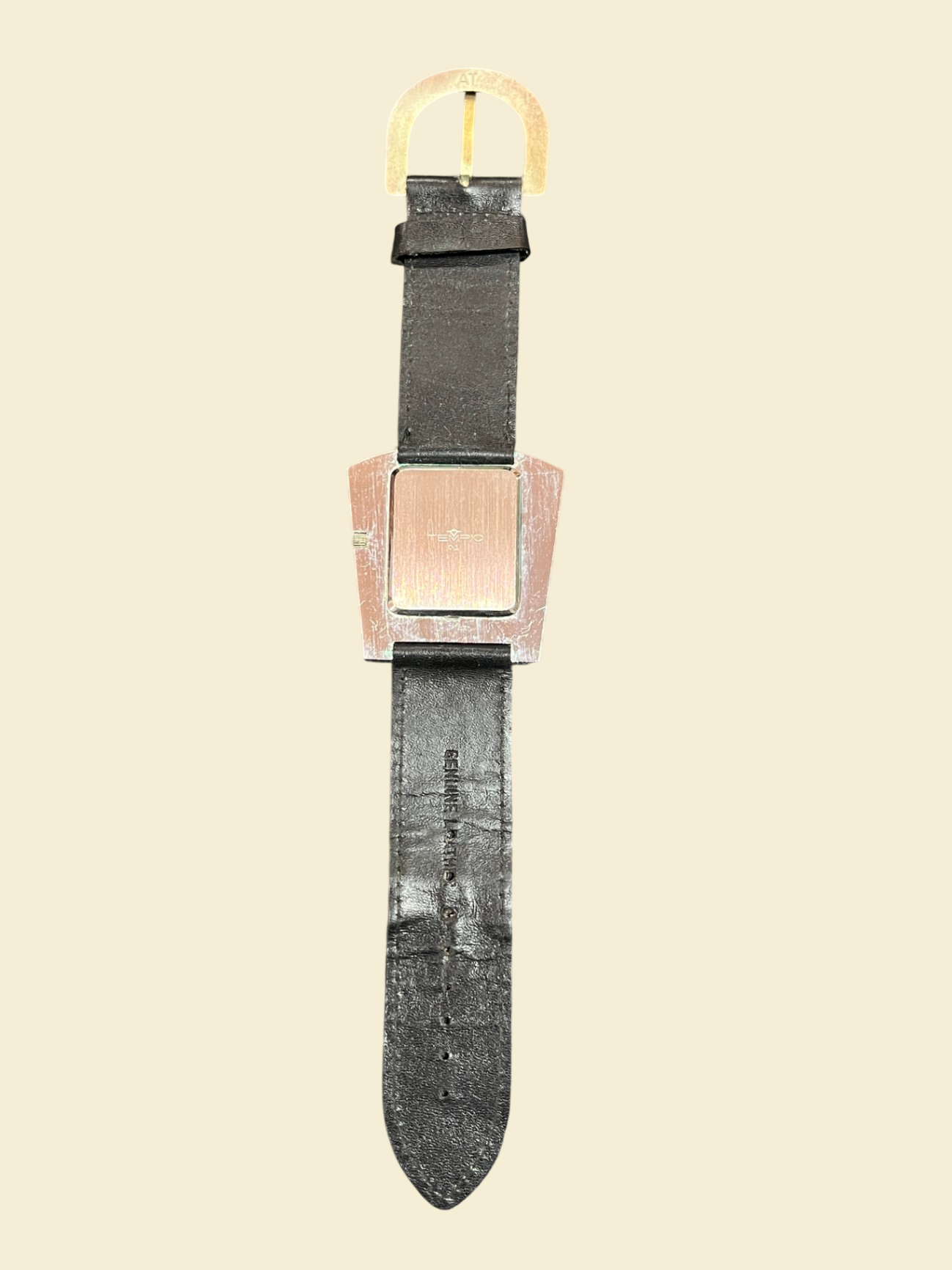 Tempic Quartz Armbanduhr Schwarz Lederarmband Rechteckiges Gehäuse