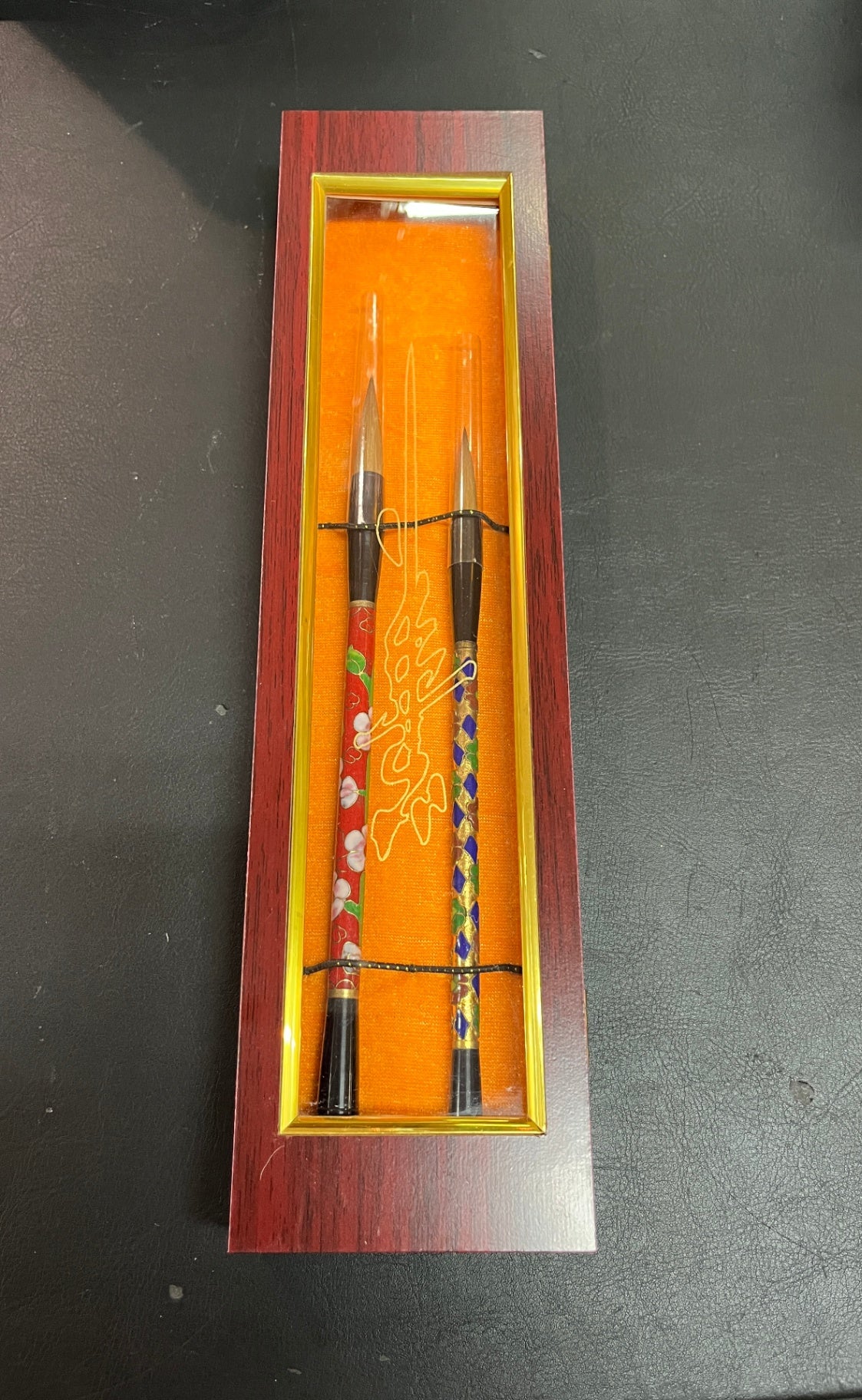 2 Chinesische Kalligrafiepinsel im Etui China Schreibpinsel Set
