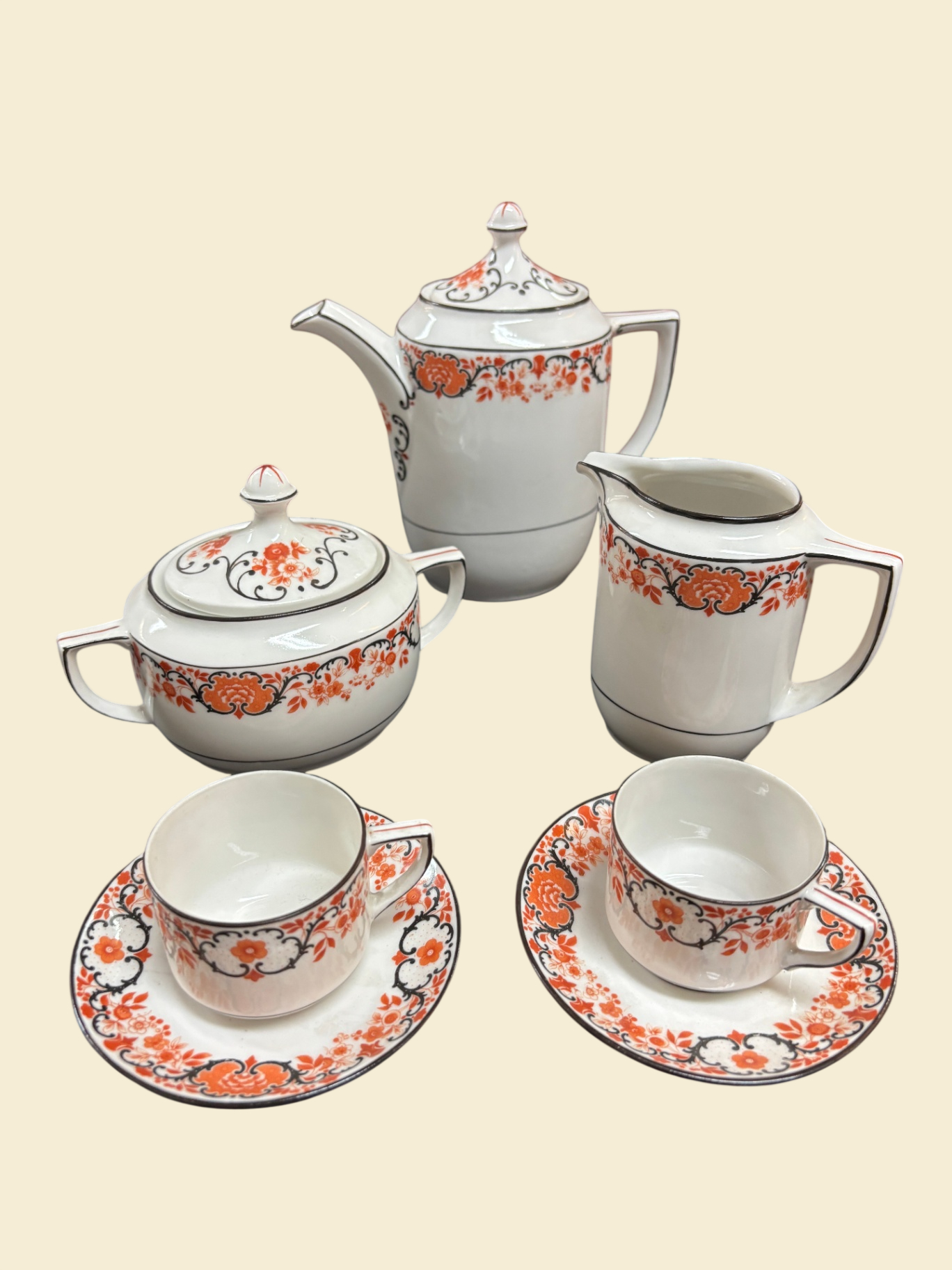 Mahes & Ebel Mährendorf Déjeuner Mokka Service 5-teilig Porzellan 1882