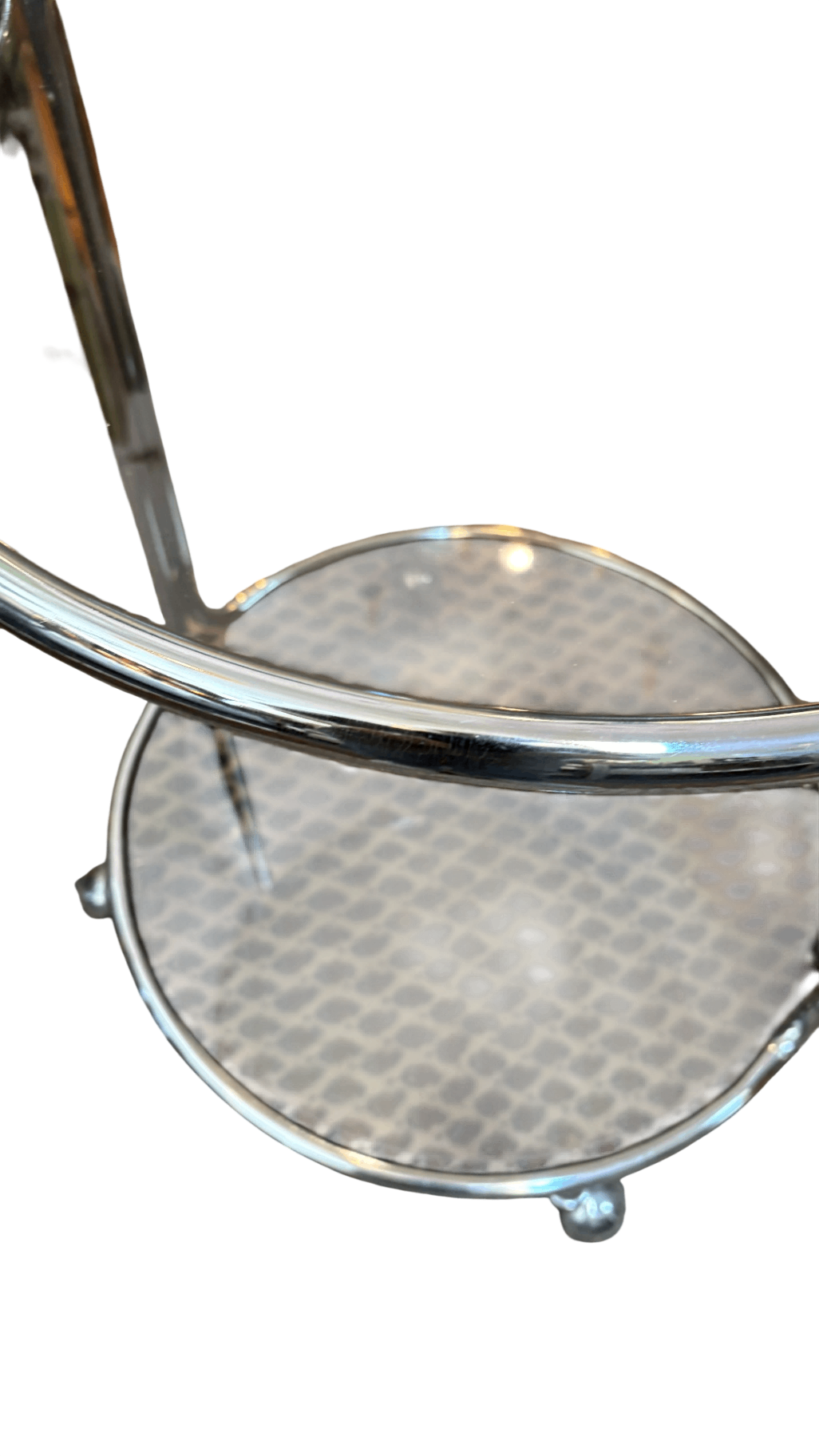 Vintage Servierwagen Barwagen Chrom Rauchglas rund Ø 54 cm auf Rollen