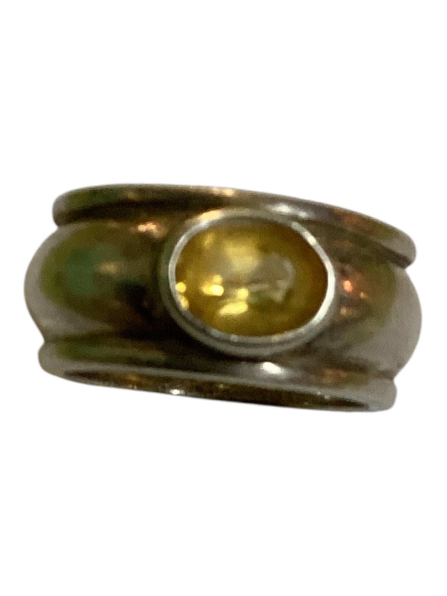 Breiter Vintage Ring mit gelbem Cabochon – punziert
