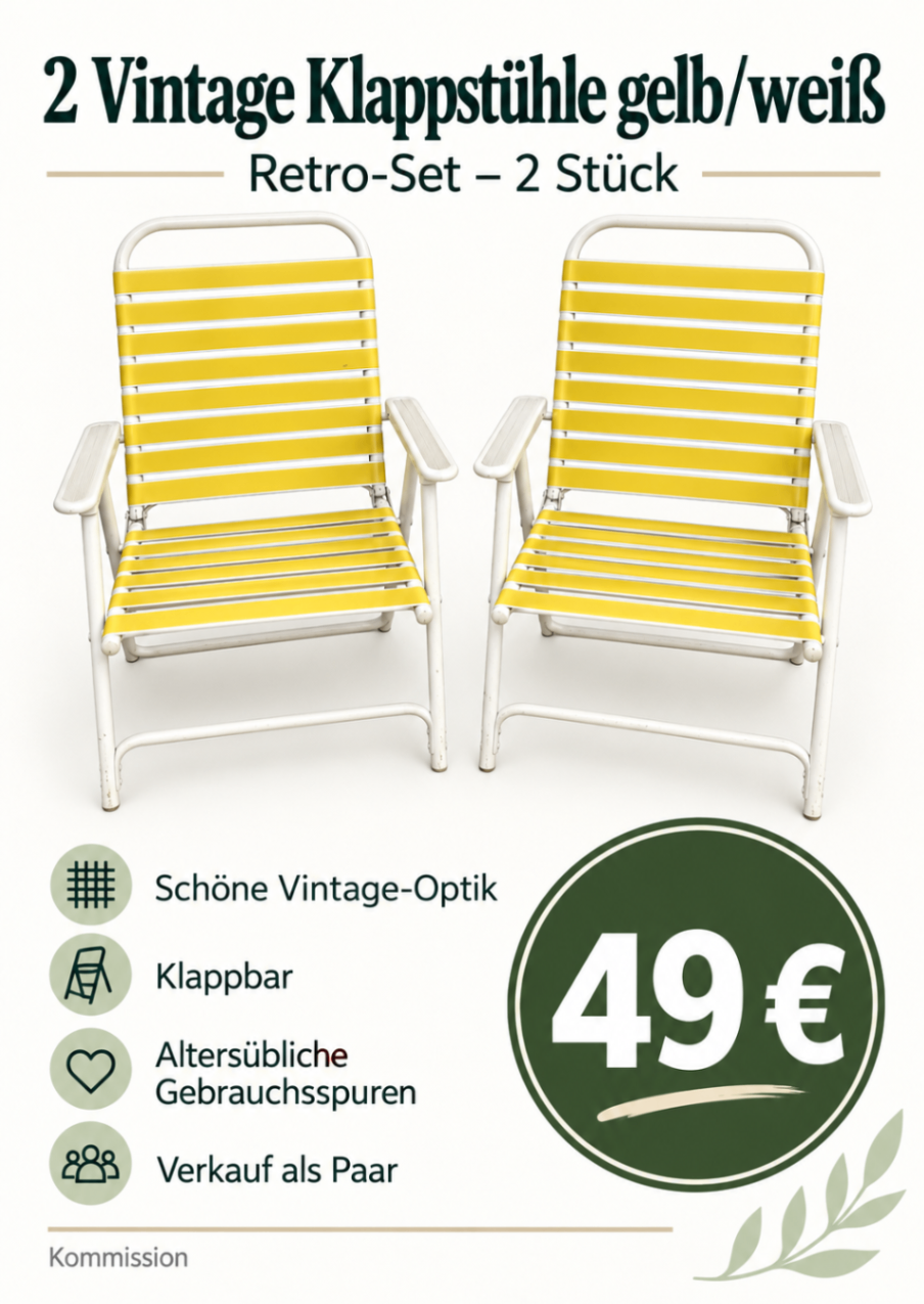 Vintage Camping-Klappstühle Gelb/Weiß – 60er/70er Jahre