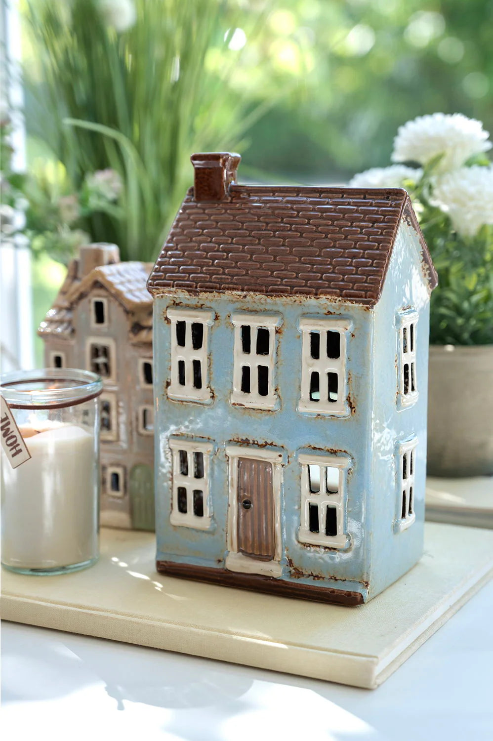 Teelichthaus blau/braun Keramik Höhe: 22.0 cm Breite: 13.0 cm (Neuware incl. 19% MwSt.