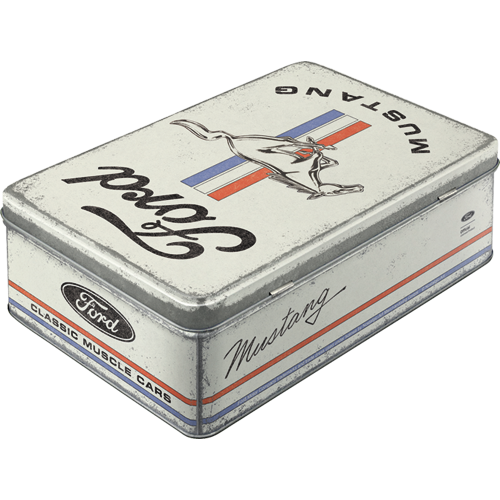 Blechdose Flach »Ford Mustang - Horse & Stripes Logo« (Neuware) NostalgicArt