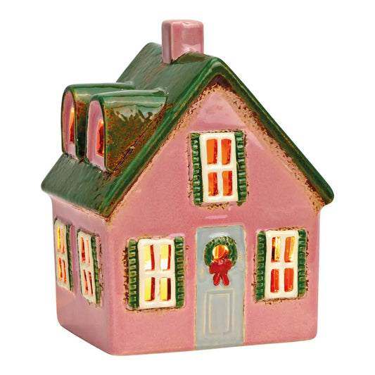 Lichthaus aus Steingut, Rosa/Grün (B/H/T) 13x17x10cm (Neuware incl. 19% MwSt.)