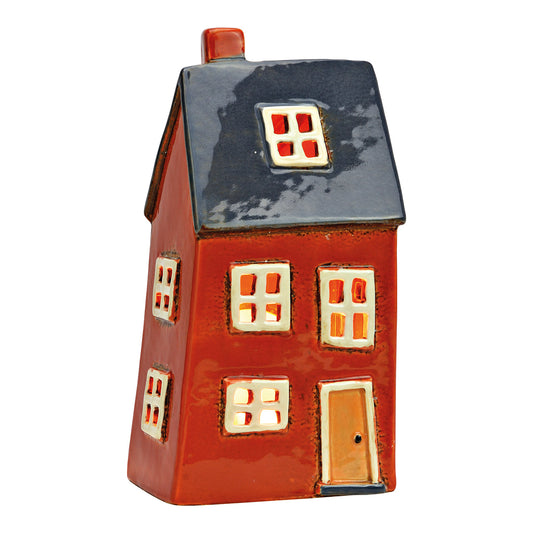 Windlicht Haus aus Steingut, Rot/Schwarz (B/H/T) 12x23x9cm  (Neuware incl. 19% MwSt.