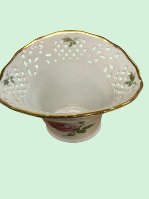 Schumann Arzberg Vase Porzellan Durchbruch Handbemalt Rosenmotiv Echt Gold