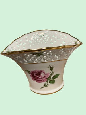 Schumann Arzberg Vase Porzellan Durchbruch Handbemalt Rosenmotiv Echt Gold