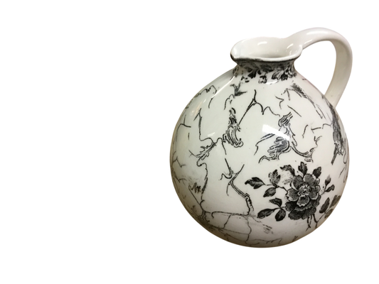 Villeroy & Boch Mettlach Krug Vase â Jugendstil Design â Schwarz-Weià Blumenmotiv â ca. 1900