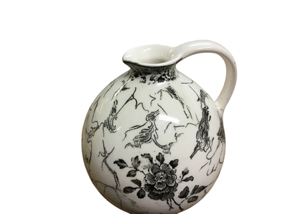 Villeroy & Boch Mettlach Krug Vase – Jugendstil Design – Schwarz-Weiß Blumenmotiv – ca. 1900