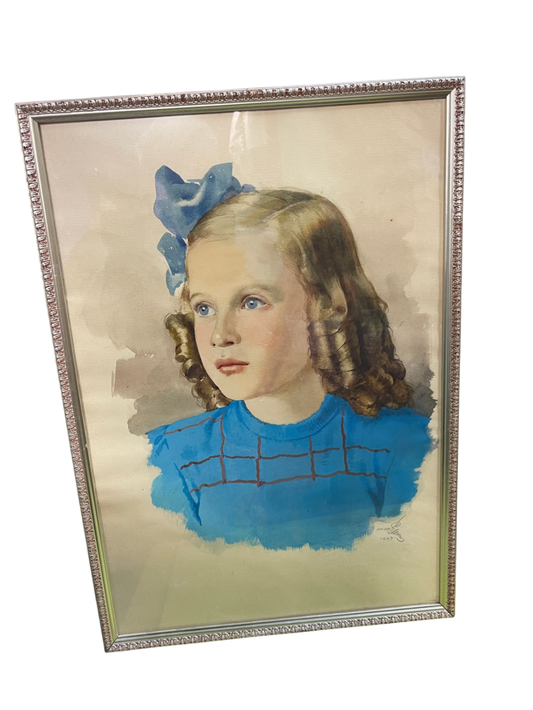 Porträt eines Mädchens – signiert Prof. Elms, 1947 – Aquarell/Gouache – 55 x 37 cm – hinter GlasNicht zutreffend