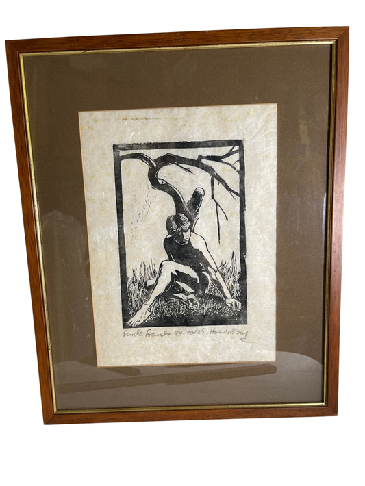 Bild: Guido Franke – Holzschnitt – Akt am Baum – 1994 – signiert – 36 × 26 cm – Auflage 20/25