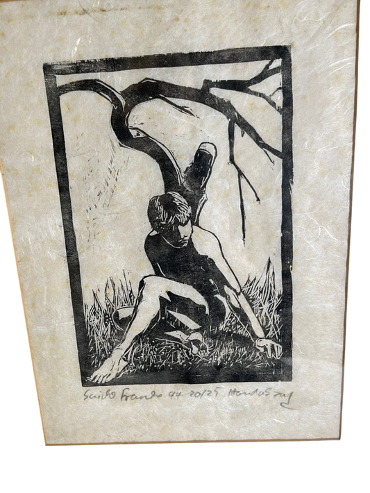Bild: Guido Franke – Holzschnitt – Akt am Baum – 1994 – signiert – 36 × 26 cm – Auflage 20/25