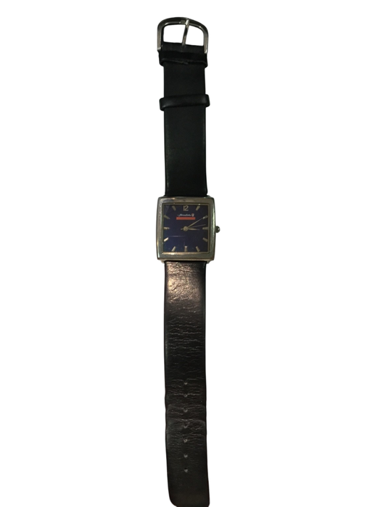 Bernadine Herren-Armbanduhr – Vintage – rechteckig – Quarz – Echtlederband – 80er/90er