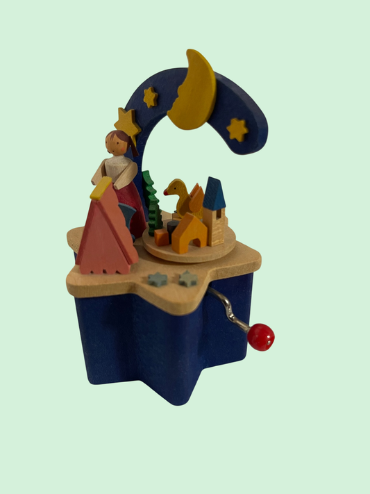 Spieldose Erzgebirge – Handarbeit – Handkurbel – Sternform – Holz