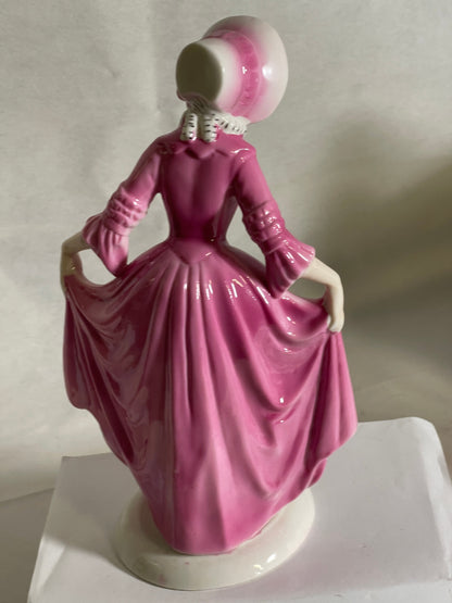 Tänzerin Porzellanfigur Unterweissbach Thüringen – 25 cm – Rosa Kleid – Handbemalt – 1950er Jahre