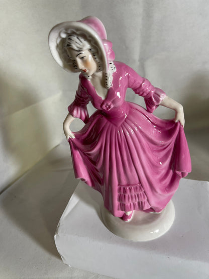 Tänzerin Porzellanfigur Unterweissbach Thüringen – 25 cm – Rosa Kleid – Handbemalt – 1950er Jahre
