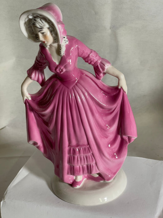 Tänzerin Porzellanfigur Unterweissbach Thüringen – 25 cm – Rosa Kleid – Handbemalt – 1950er Jahre