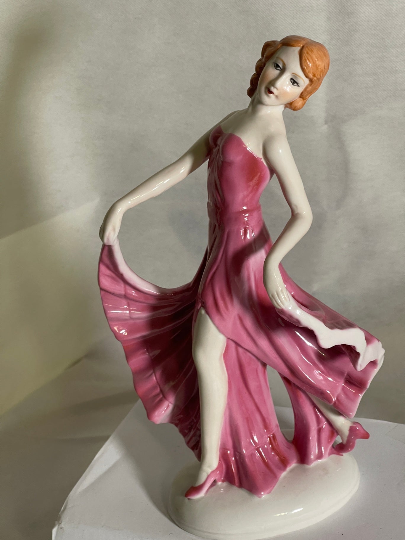 Tänzerin Porzellanfigur Unterweissbach Thüringen – 25 cm – Rosa Kleid – Handbemalt – 1950er Jahre