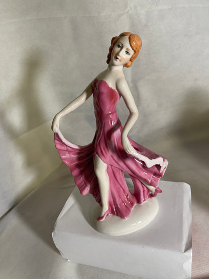 Tänzerin Porzellanfigur Unterweissbach Thüringen – 25 cm – Rosa Kleid – Handbemalt – 1950er Jahre