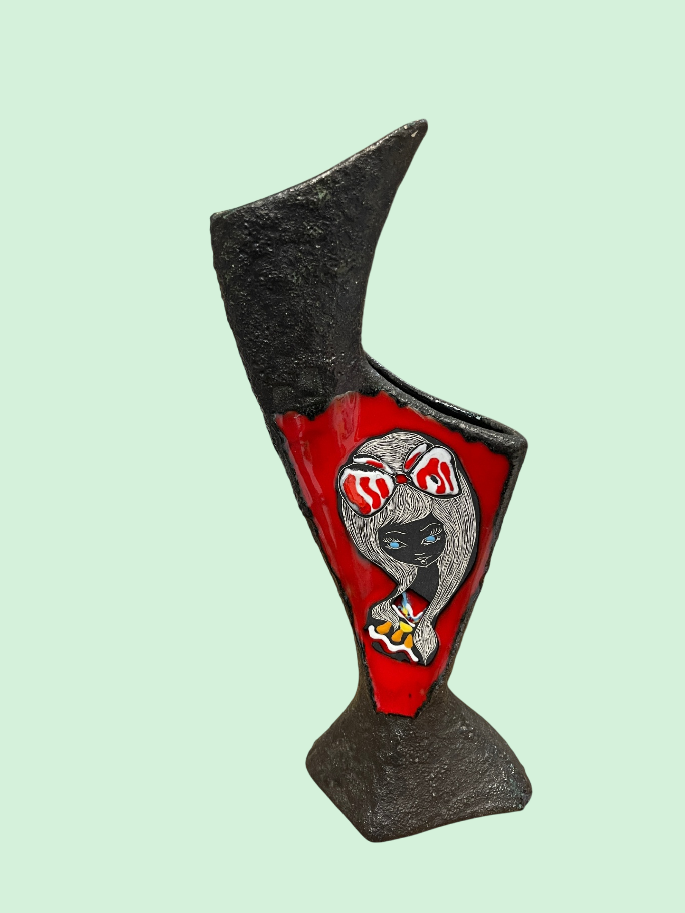 Italienische Keramikvase | Ceramica Artistica | Pop Art Mädchenmotiv | 60er/70er Jahre | Handarbeit