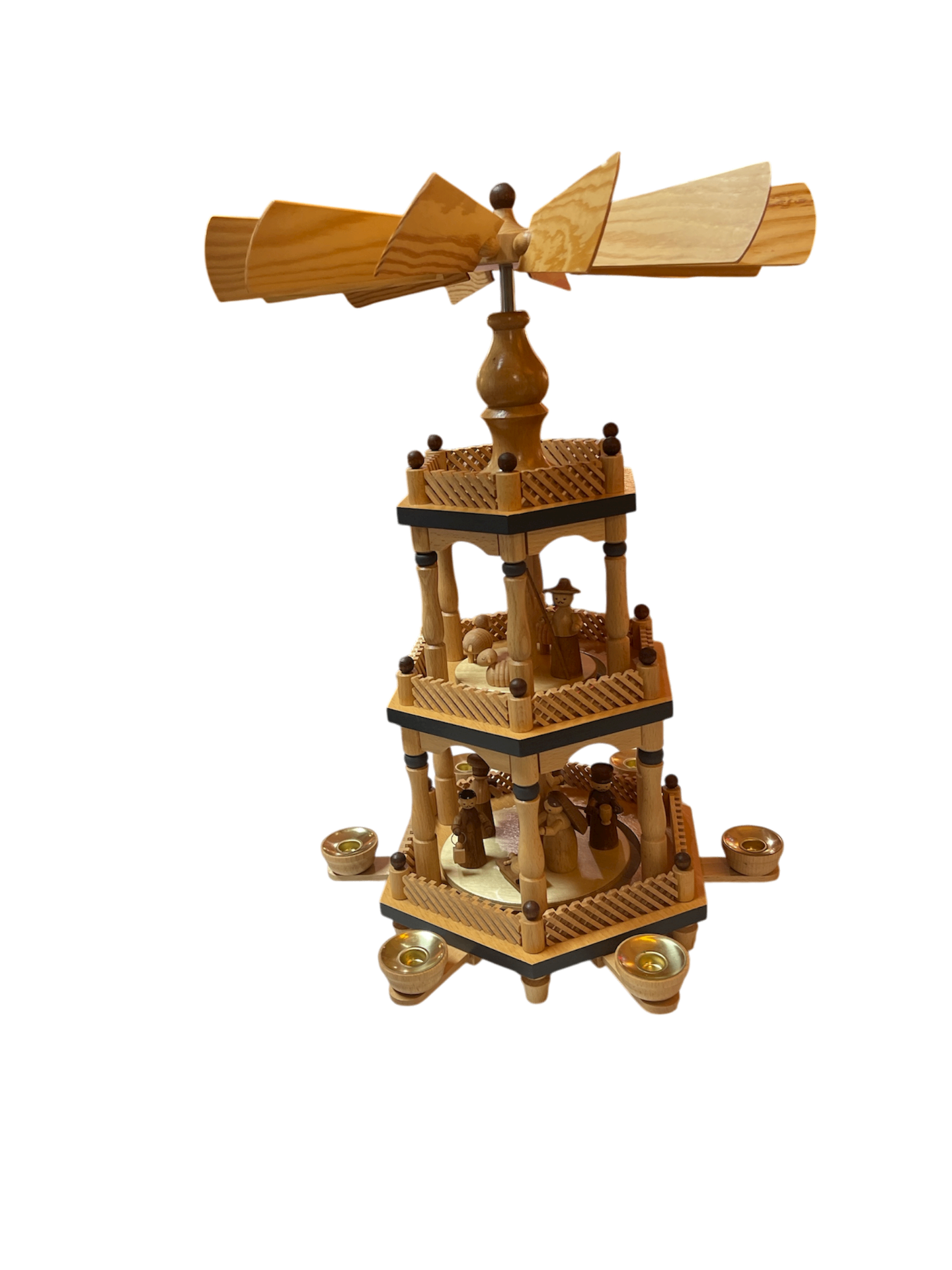 Erzgebirgische Weihnachtspyramide KWO – 2-stöckig – Holz natur – Handarbeit – Made in Germany