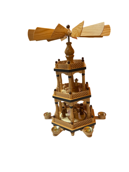 Erzgebirgische Weihnachtspyramide KWO – 2-stöckig – Holz natur – Handarbeit – Made in Germany