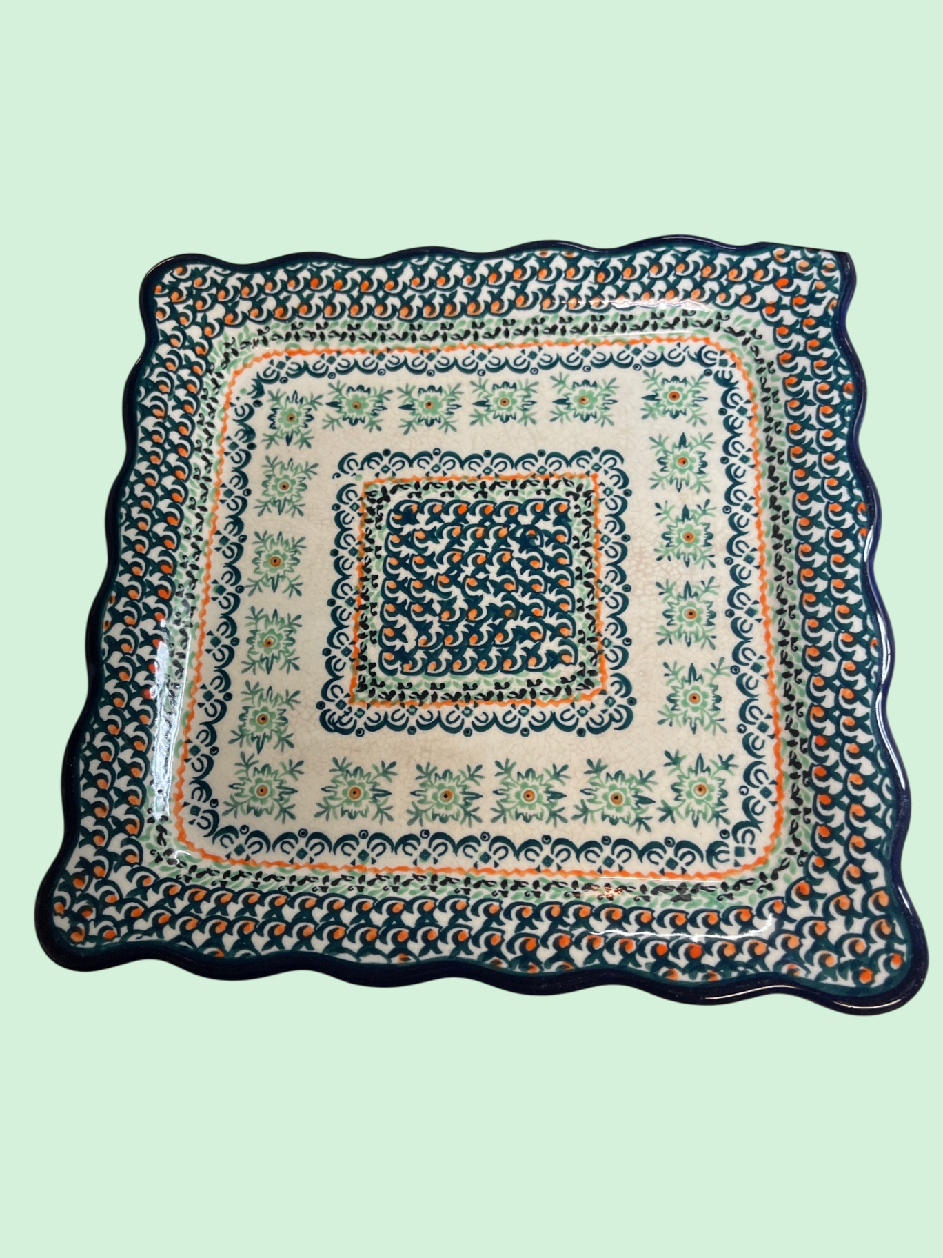 Ceramika Artystyczna – Bunzlauer Servierplatte 30 × 30 cm – Dekor 535
